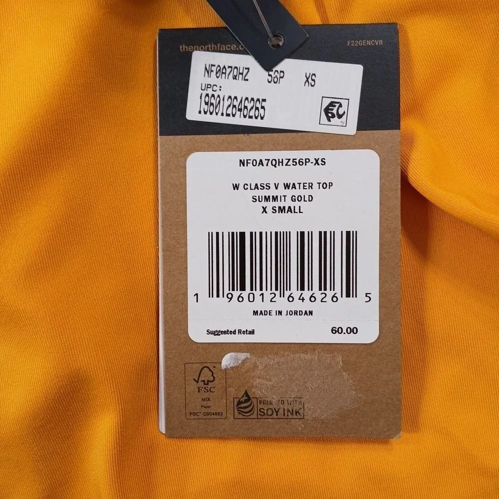 The North Face Class V Water Rashguard Womens XS‎ Summit Gold Long Sleeve $60